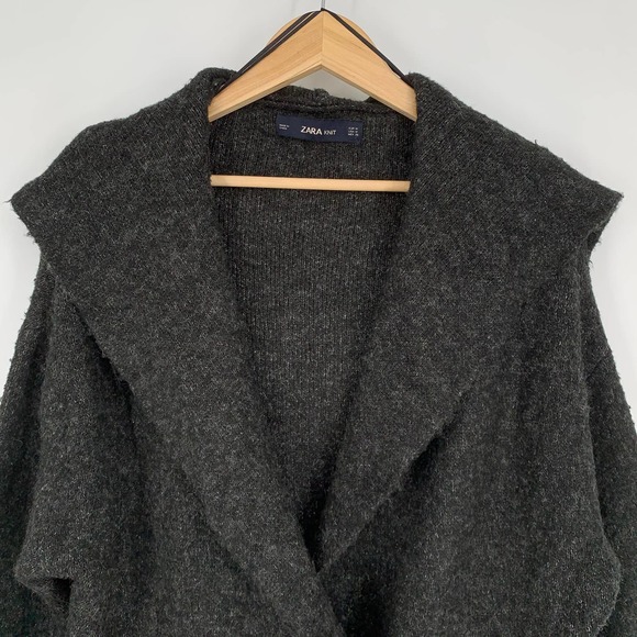 ZARA Double Breasted Oversize Sweater Jacket Hooded Chunky Cozy Cardigan, Gray - Picture 5 of 9